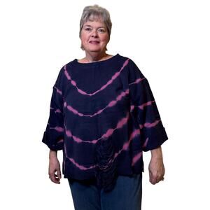 R42-XL NWT Umgee Tie Dye Round Neck Distressed Detail pullover sweater